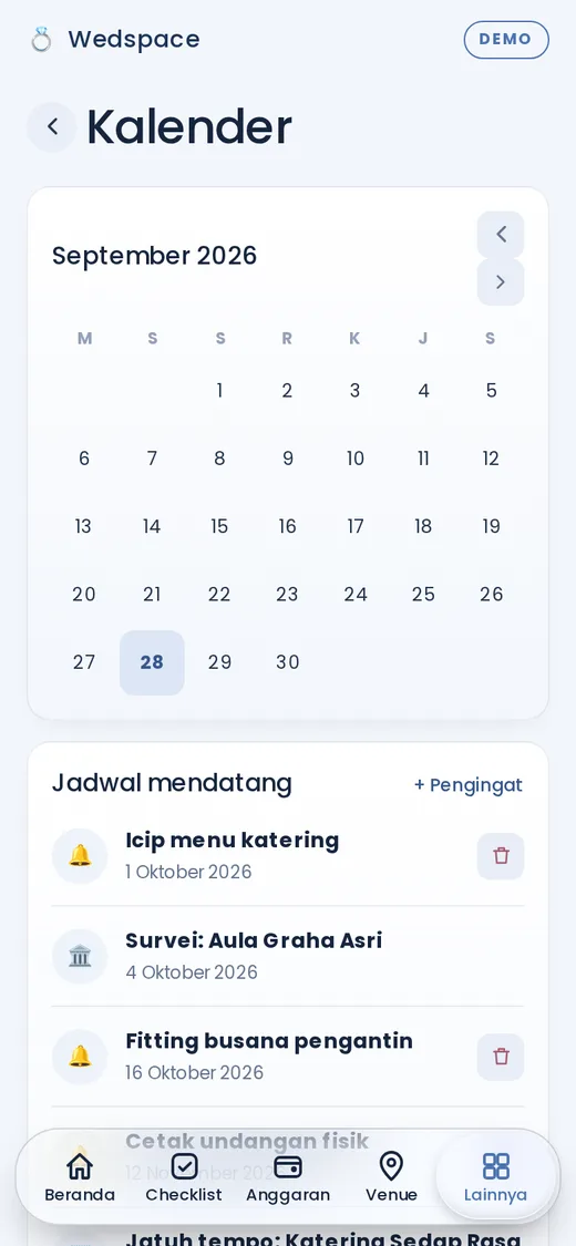 Kalender: jadwal bayar, survei, dan pengingat